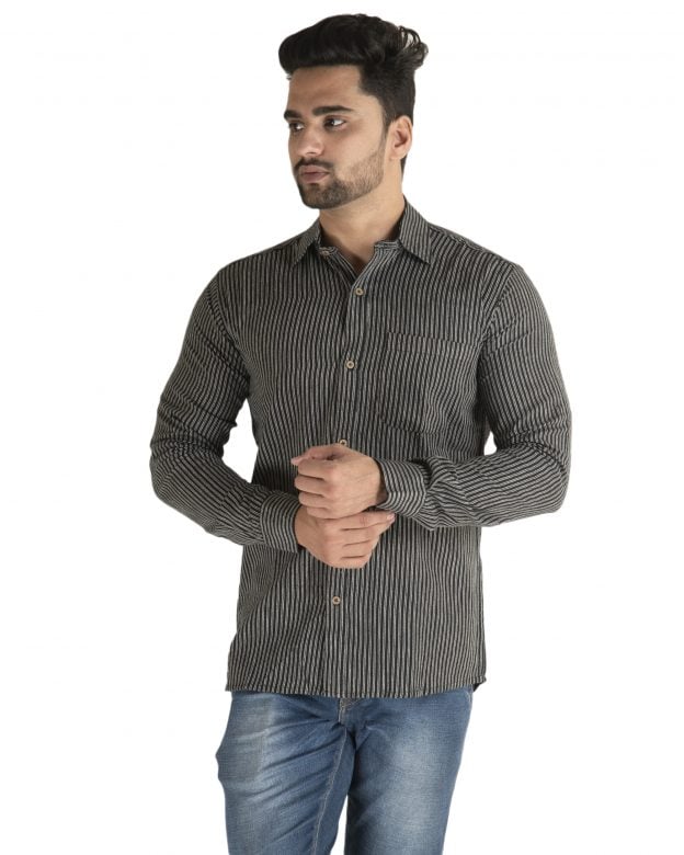 Cotton Black Striped Long Sleeve Shirt - S