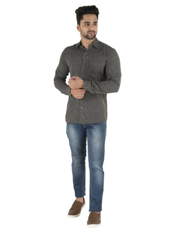 Cotton Black Striped Long Sleeve Shirt