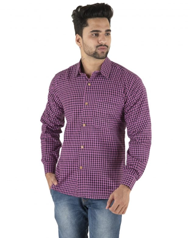 Cotton Pink Checks Long Sleeve Shirt - S