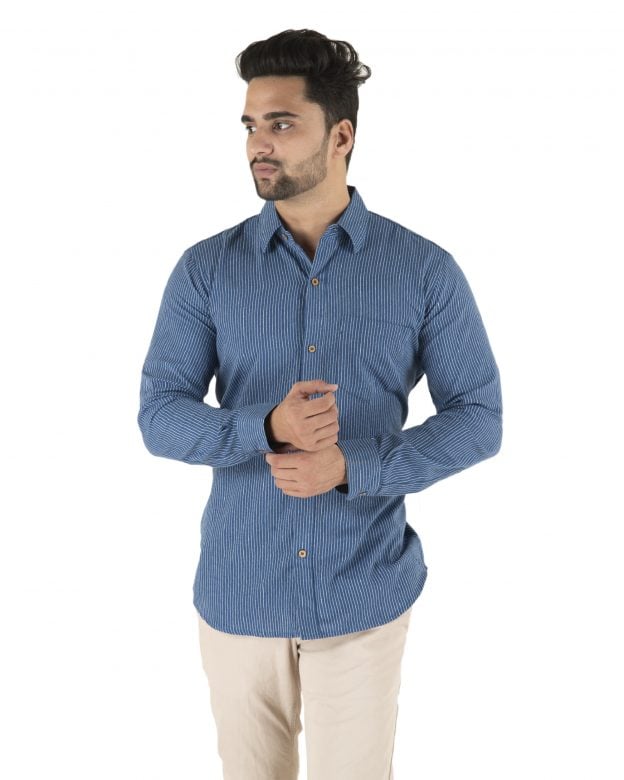 Cotton Blue Striped Long Sleeve Shirt - S