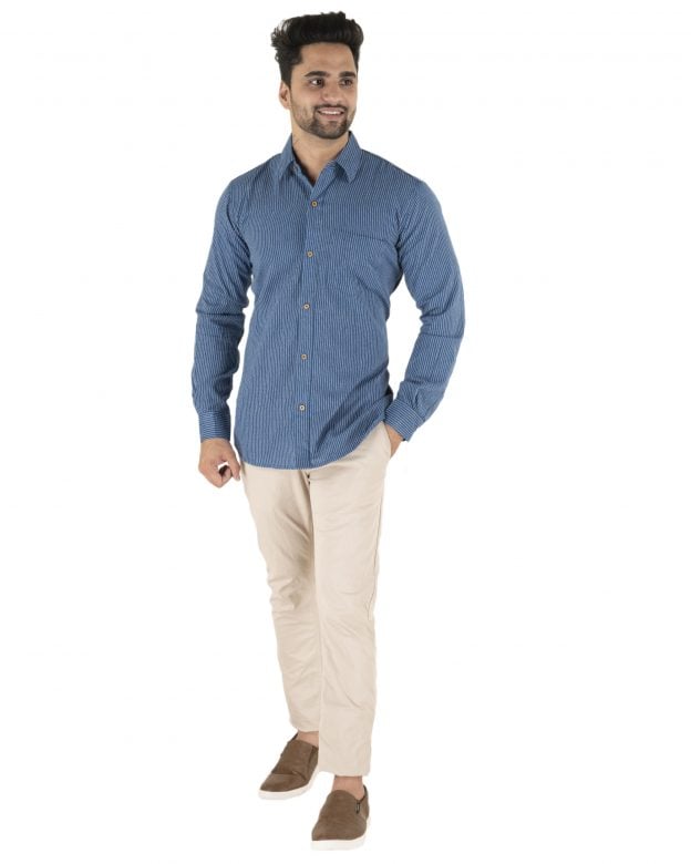 Cotton Blue Striped Long Sleeve Shirt