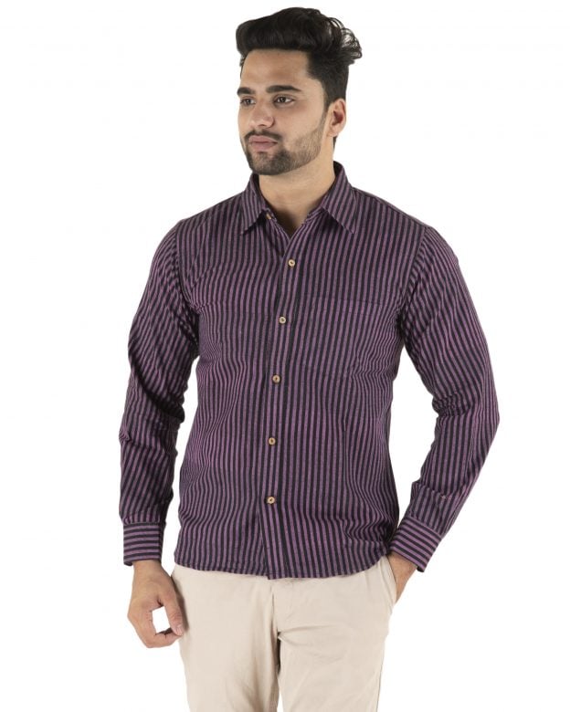 Cotton Purple Striped Long Sleeve Shirt - S