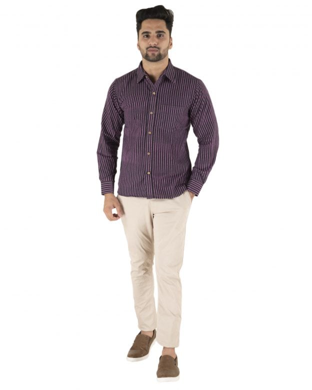Cotton Purple Striped Long Sleeve Shirt