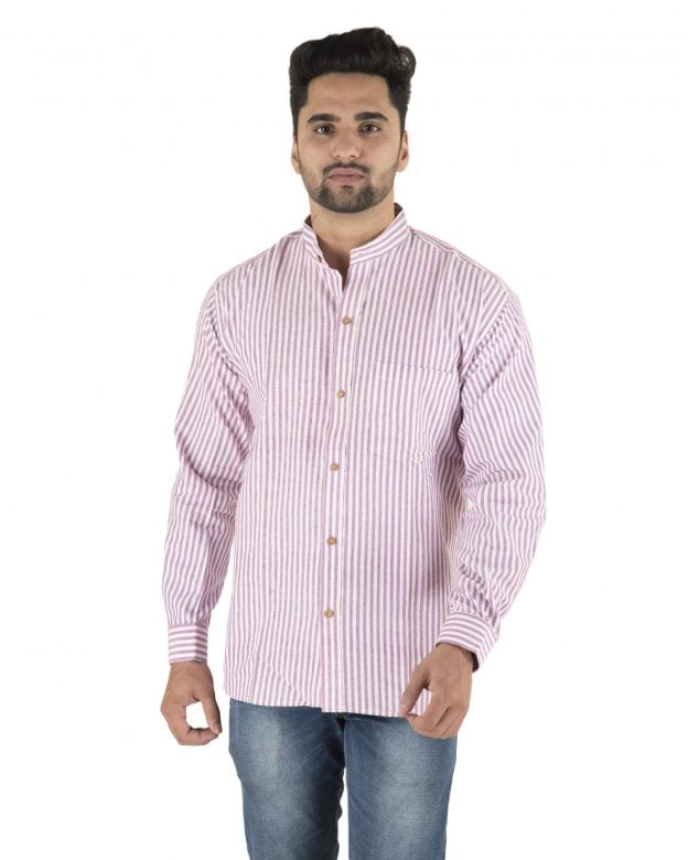 Cotton White Striped Long Sleeve Shirt - S