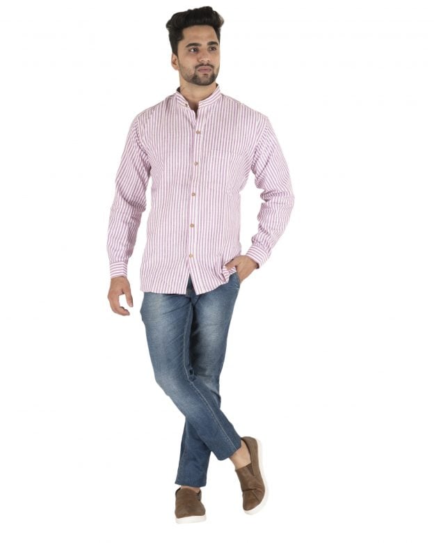 Cotton White Striped Long Sleeve Shirt