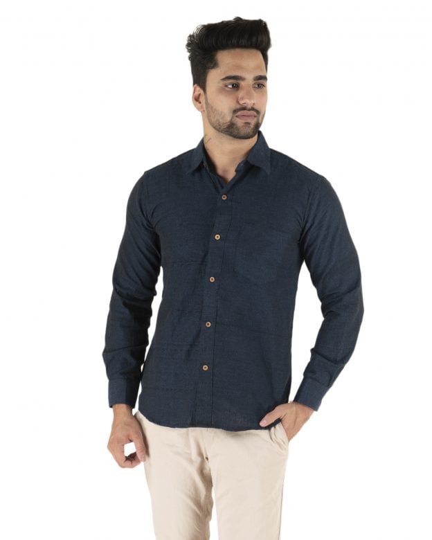 Cotton Blue Regular Fit Long Sleeve Shirt - S