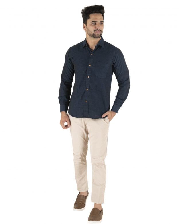 Cotton Blue Regular Fit Long Sleeve Shirt