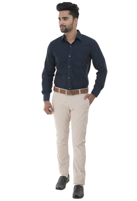 Handwoven Blue Cotton Men's Shirt
