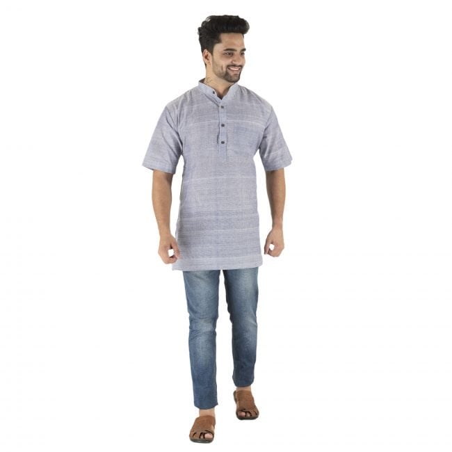 Handcrafted Cotton Grey Mid Thigh Short Kurta