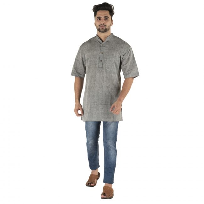 Handcrafted Cotton Mid Thigh Grey Short Kurta