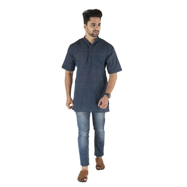 Handcrafted Cotton Blue Mid Thigh Kurta