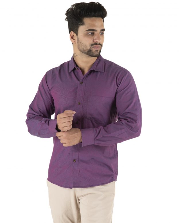Cotton Purple Regular Fit Long Sleeve Shirt - S