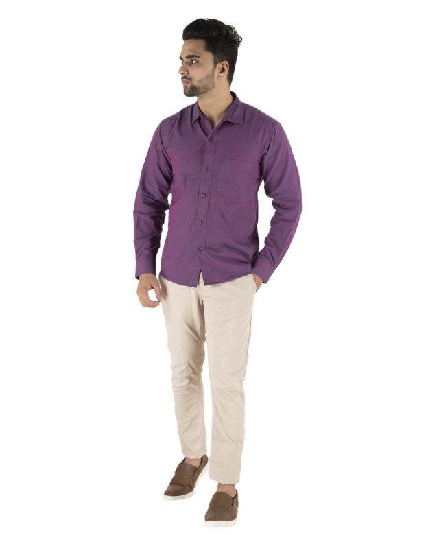 Cotton Purple Regular Fit Long Sleeve Shirt