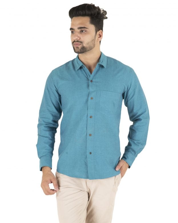 Cotton Blue Regular Fit Long Sleeve Shirt - S