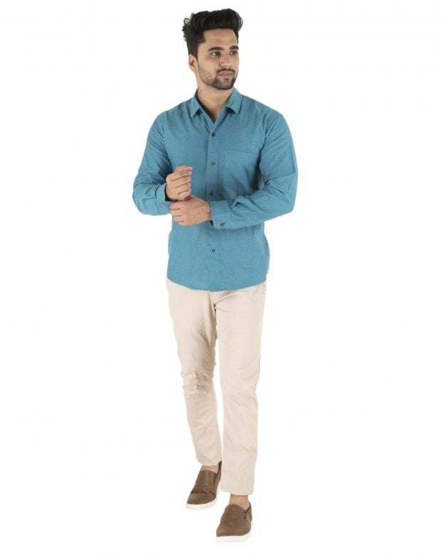 Cotton Blue Regular Fit Long Sleeve Shirt