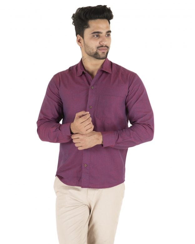 Cotton Purple Regular Fit Long Sleeve Shirt - S