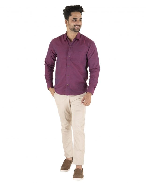 Cotton Purple Regular Fit Long Sleeve Shirt