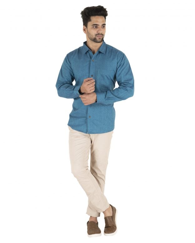 Cotton Blue Regular Fit Long Sleeve Shirt