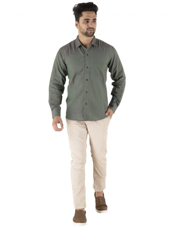 Cotton Grey Regular Fit Long Sleeve Shirt