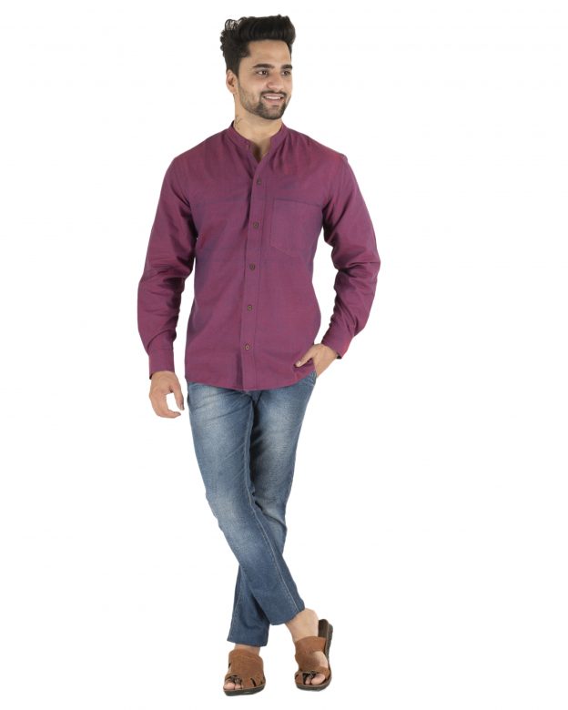 Tribes India Cotton Purple Regular Fit Men Shirt