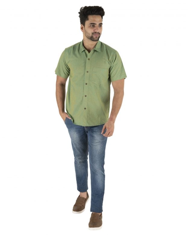 Tribes India Cotton Regular Fit Half Sleeve Shirt - Green - S