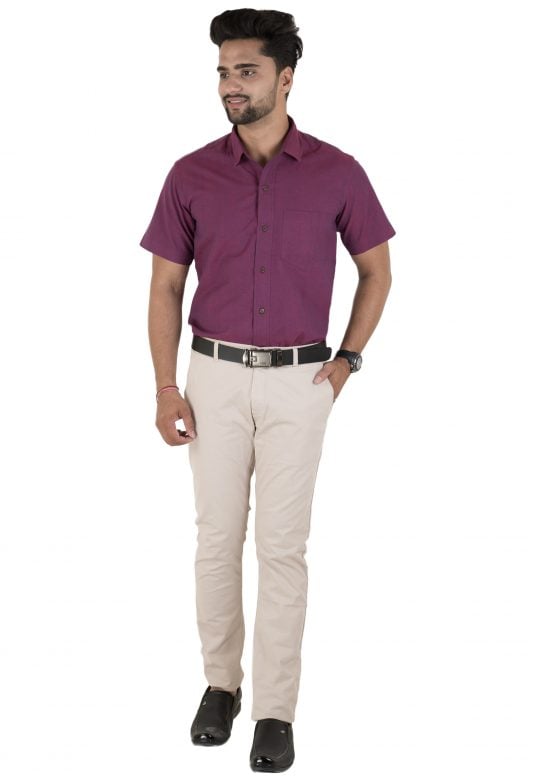 Cotton Orange Regular Fit Half Sleeve Shirt - S