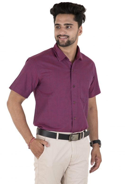 Cotton Orange Regular Fit Half Sleeve Shirt