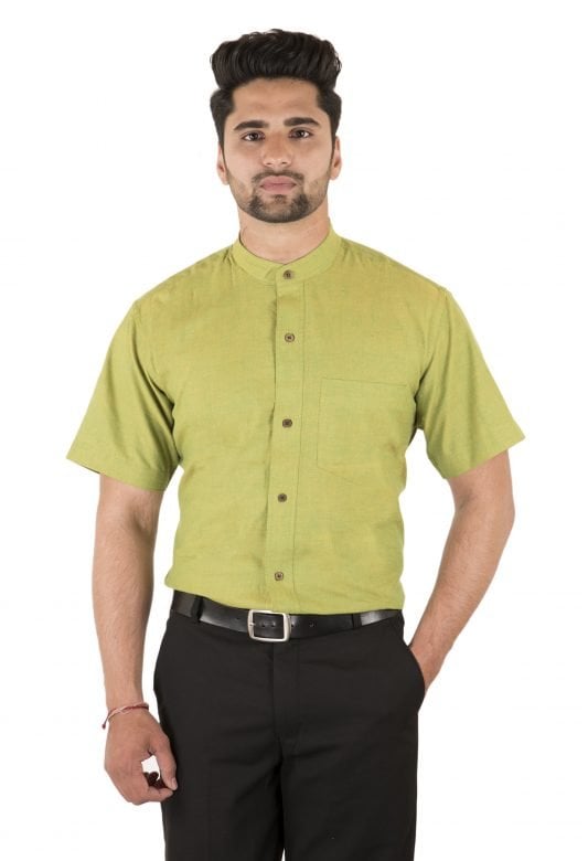 Green Half Sleeve Nehru Collar Shirt