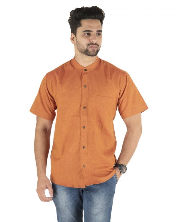Cotton Orange Regular Fit Half Sleeve Shirt (Image issue) - S
