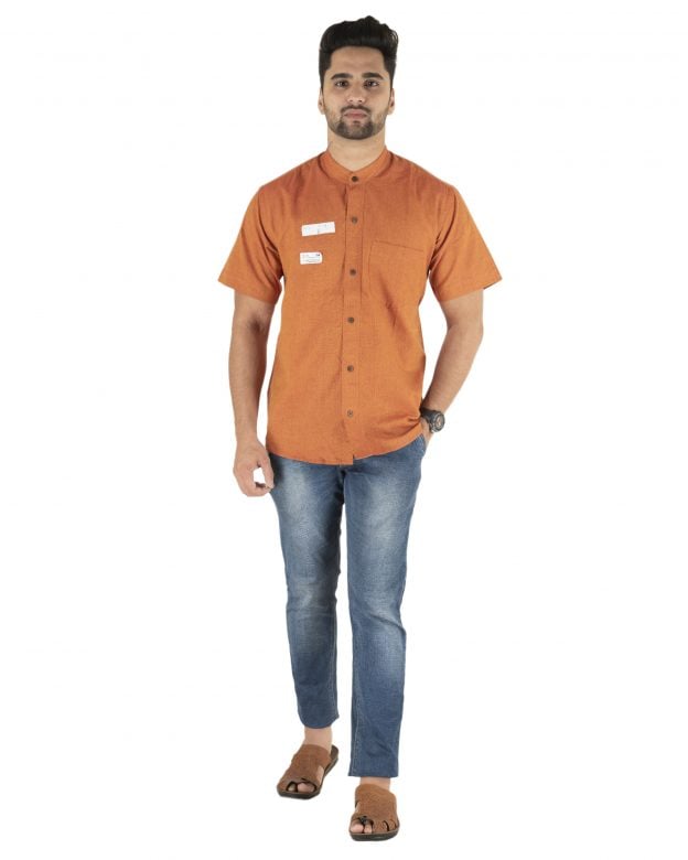 Cotton Orange Regular Fit Half Sleeve Shirt (Image issue)