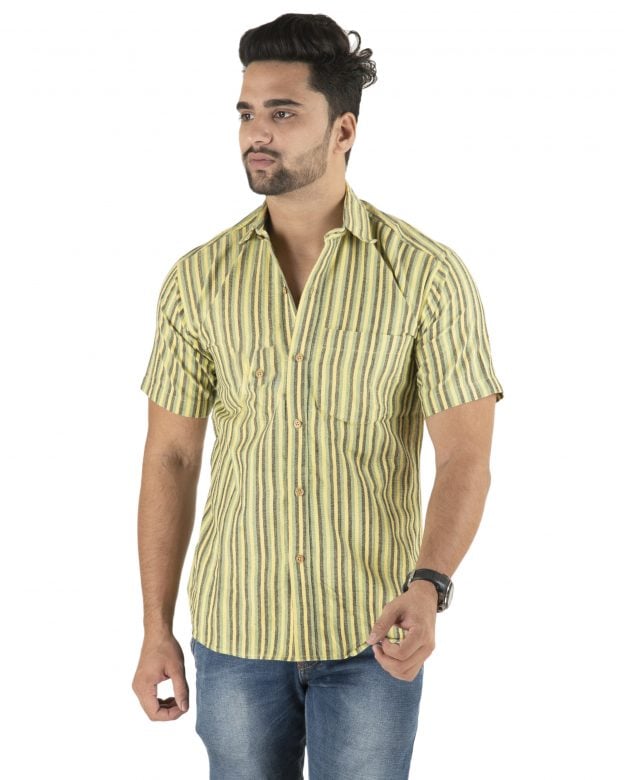 Cotton Multicolored Striped Half Sleeve Shirt - S