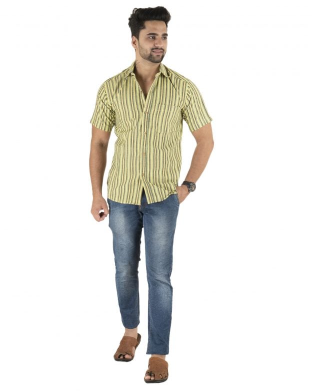 Cotton Multicolored Striped Half Sleeve Shirt