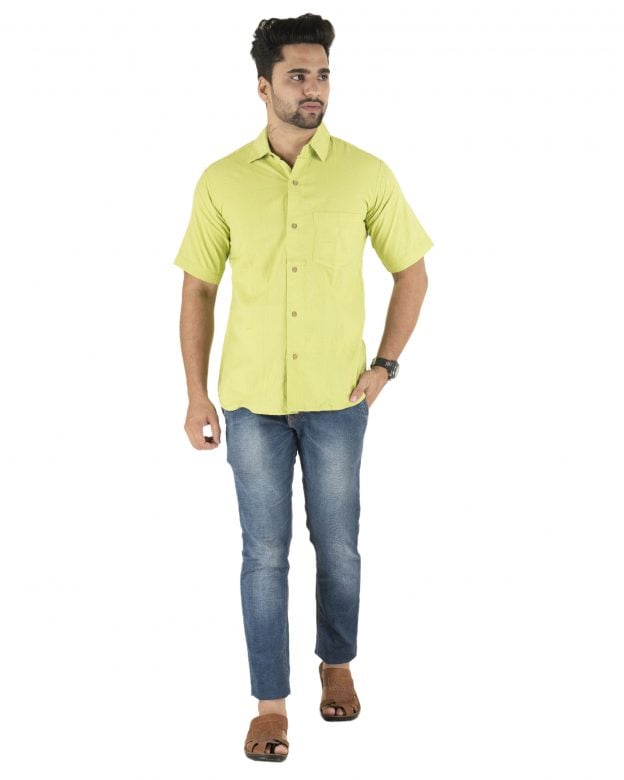 Tribes India Cotton Regular Fit Half Sleeve Shirt - Light Green - S