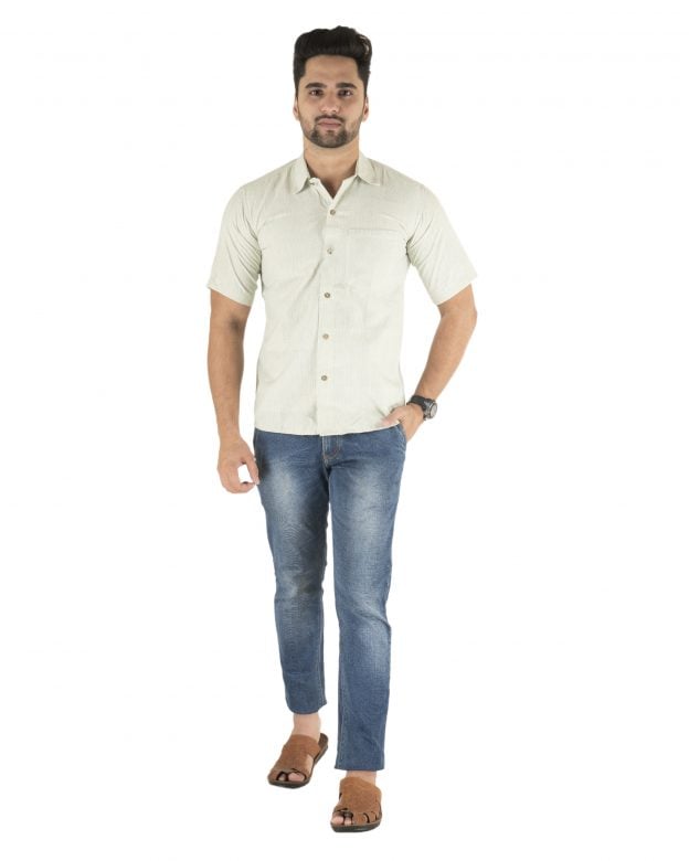 Tribes India Cotton Striped Half Sleeve Shirt - White