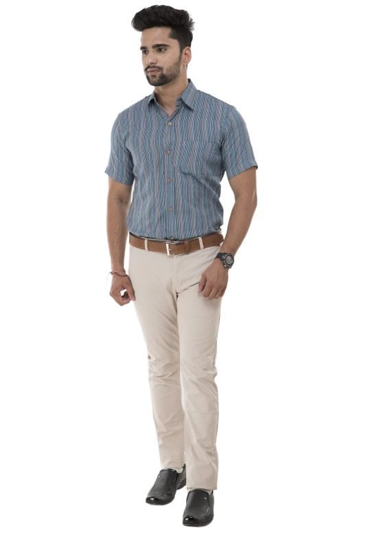 Handmade Blue Cotton Men's Shirt