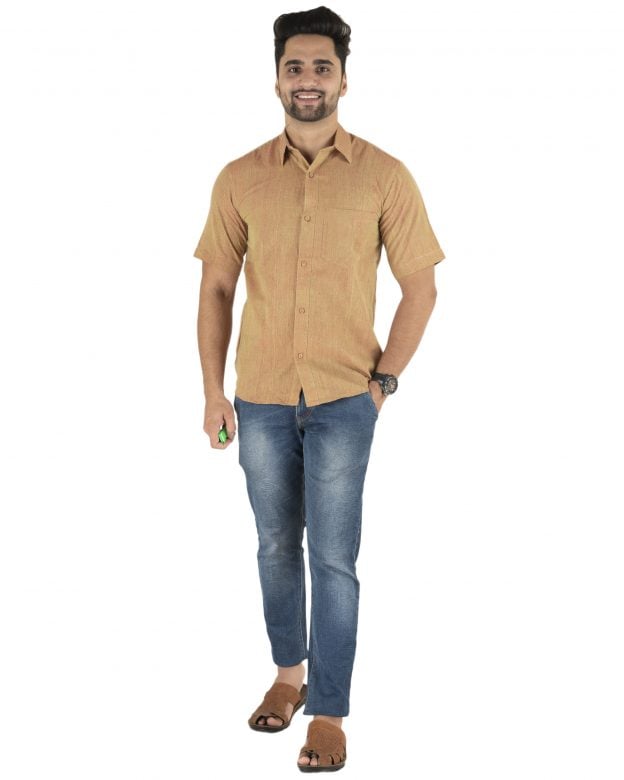 Cotton Brown Regular Fit Half Sleeve Shirt