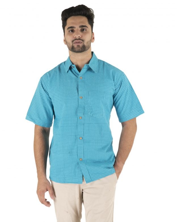 Cotton Blue Regular Fit Half Sleeve Shirt - S