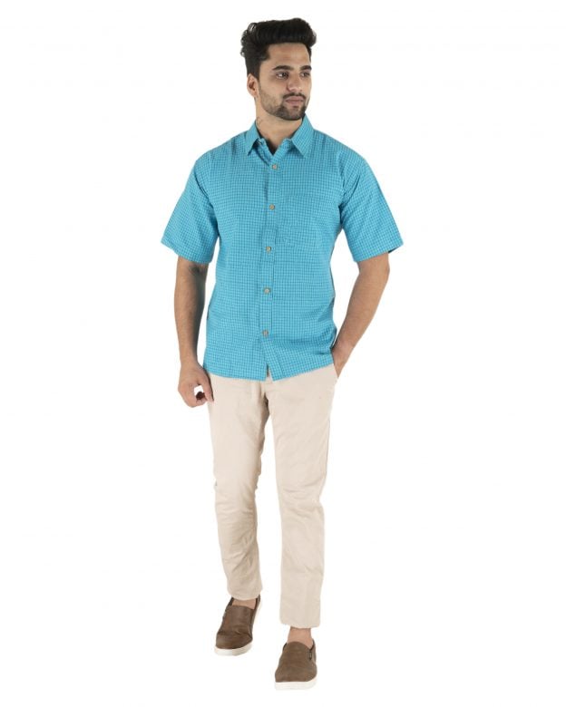 Cotton Blue Regular Fit Half Sleeve Shirt