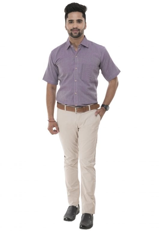 Handwoven Light Purple & Pink Cotton Men's Shirt