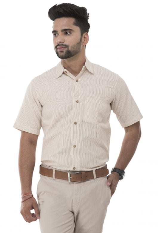 Cream Cotton Men's Shirt