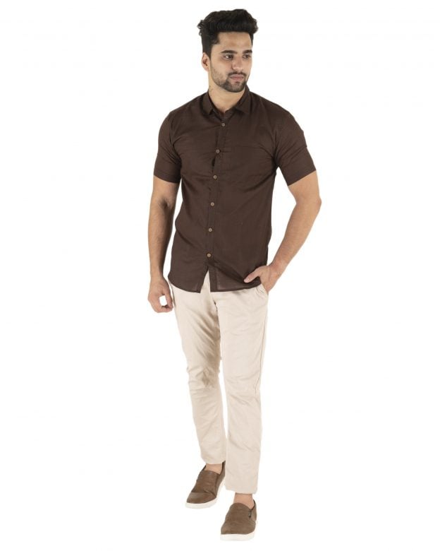 Cotton Brown Regular Fit Half Sleeve Shirt