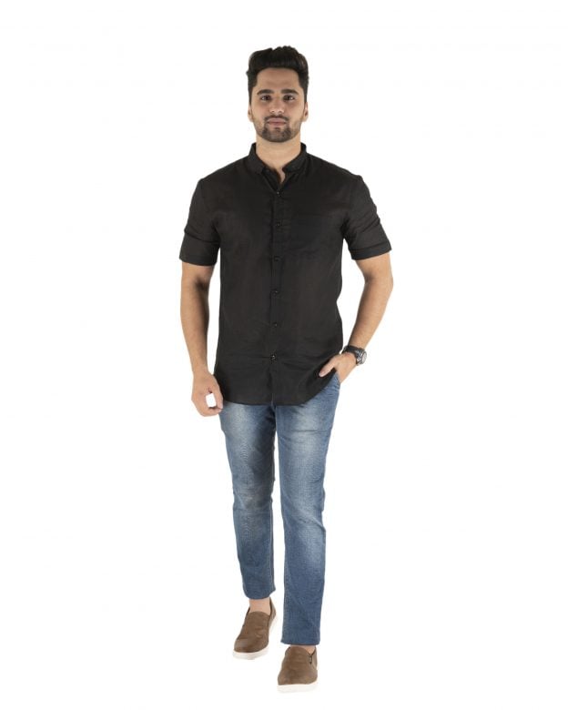 Cotton Black Regular Fit Half Sleeve Shirt