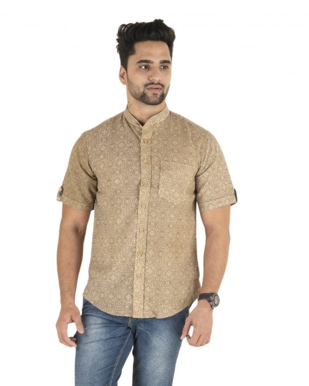 Cotton Brown Regular Fit Half Sleeve Shirt - S