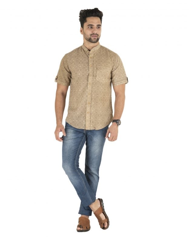 Cotton Brown Regular Fit Half Sleeve Shirt