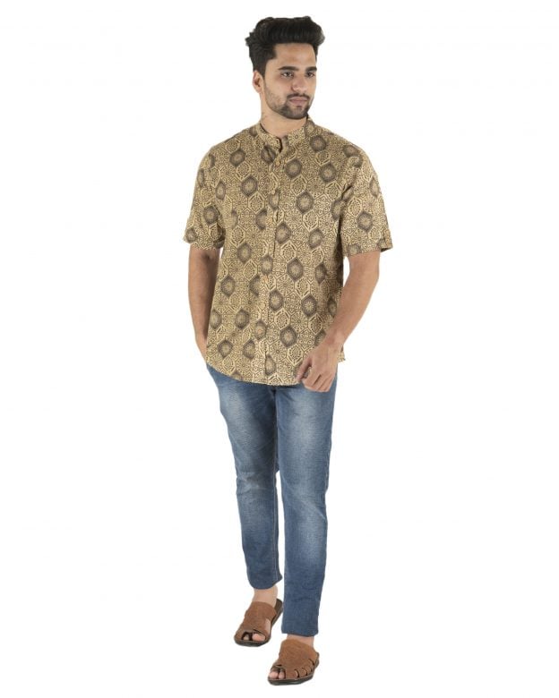 Cotton Brown Regular Fit Half Sleeve Shirt
