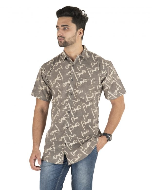 Cotton Grey Regular Fit Half Sleeve Shirt - S