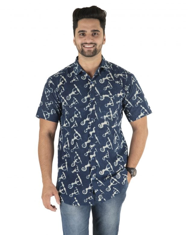 Cotton Blue Regular Fit Half Sleeve Shirt