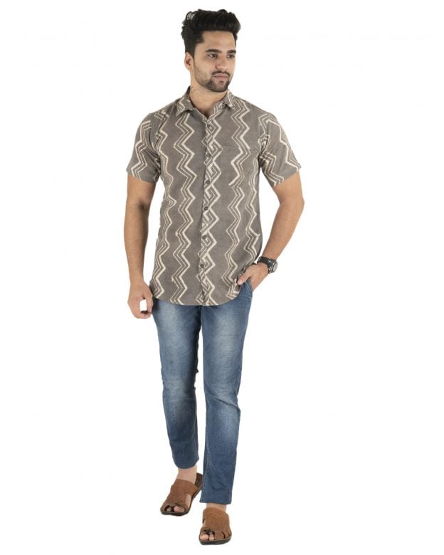 Cotton Grey Printed Half Sleeve Shirt
