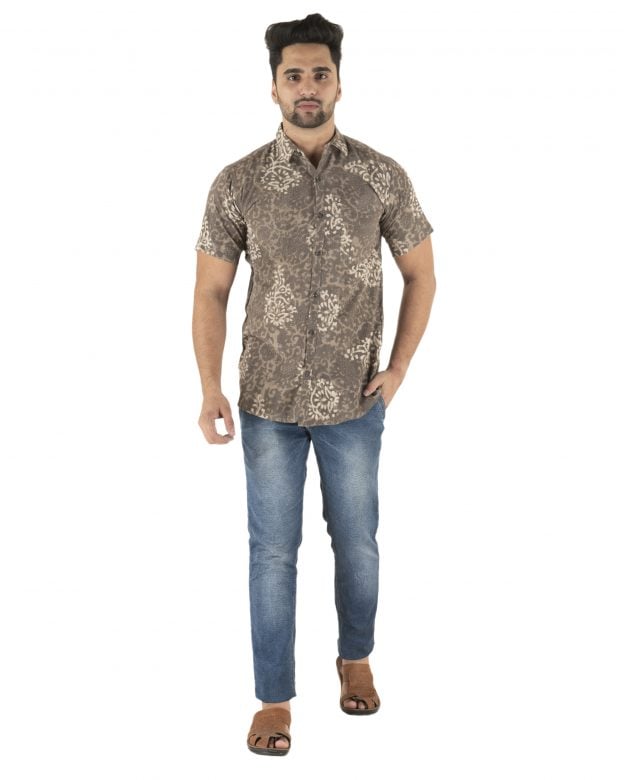 Cotton Grey Printed Half Sleeve Shirt