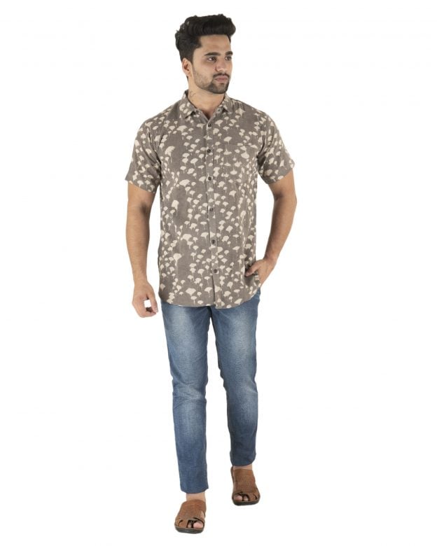 Cotton Grey Printed Half Sleeve Shirt